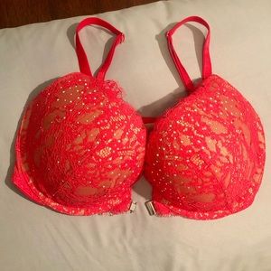 Hot Pink Lace Bra with Rhinestones